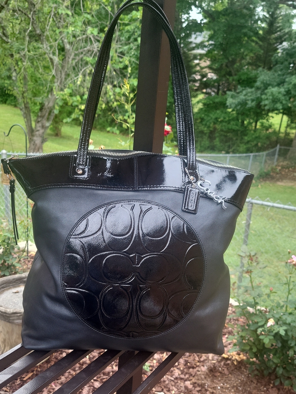 COACh Black Leather Tote with Gloss Accent - Designer Style